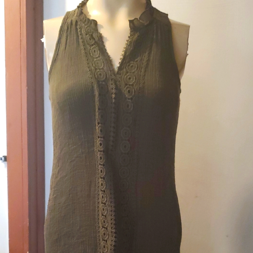 Indigo Rose Elegant Olive green Sleeveless    Pull On Tunic Dress Size S